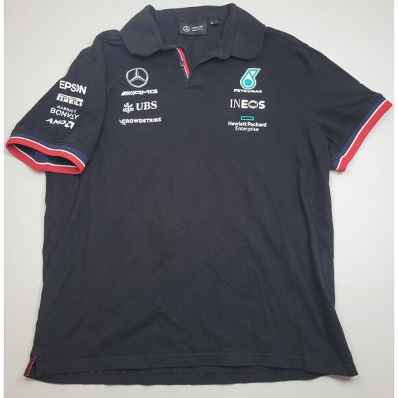 Mercedes AMG Petronas Polo Shirt Mens XL Black F1 Formula One Racing Team Logos - Picture 1 of 6
